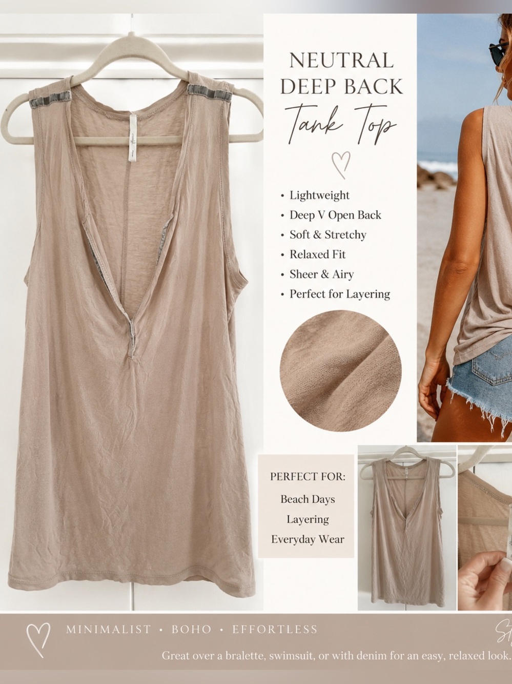Neutral Beige Top | Tan Tank Top | Soft material | Relaxed Fit